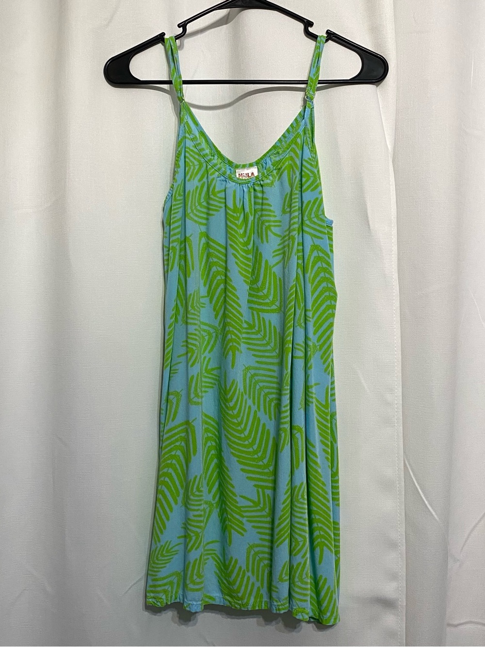 Hula Bay Hawaiian Spaghetti Strap Sleeveless Dress Womens 2XL Blue Green Leaves